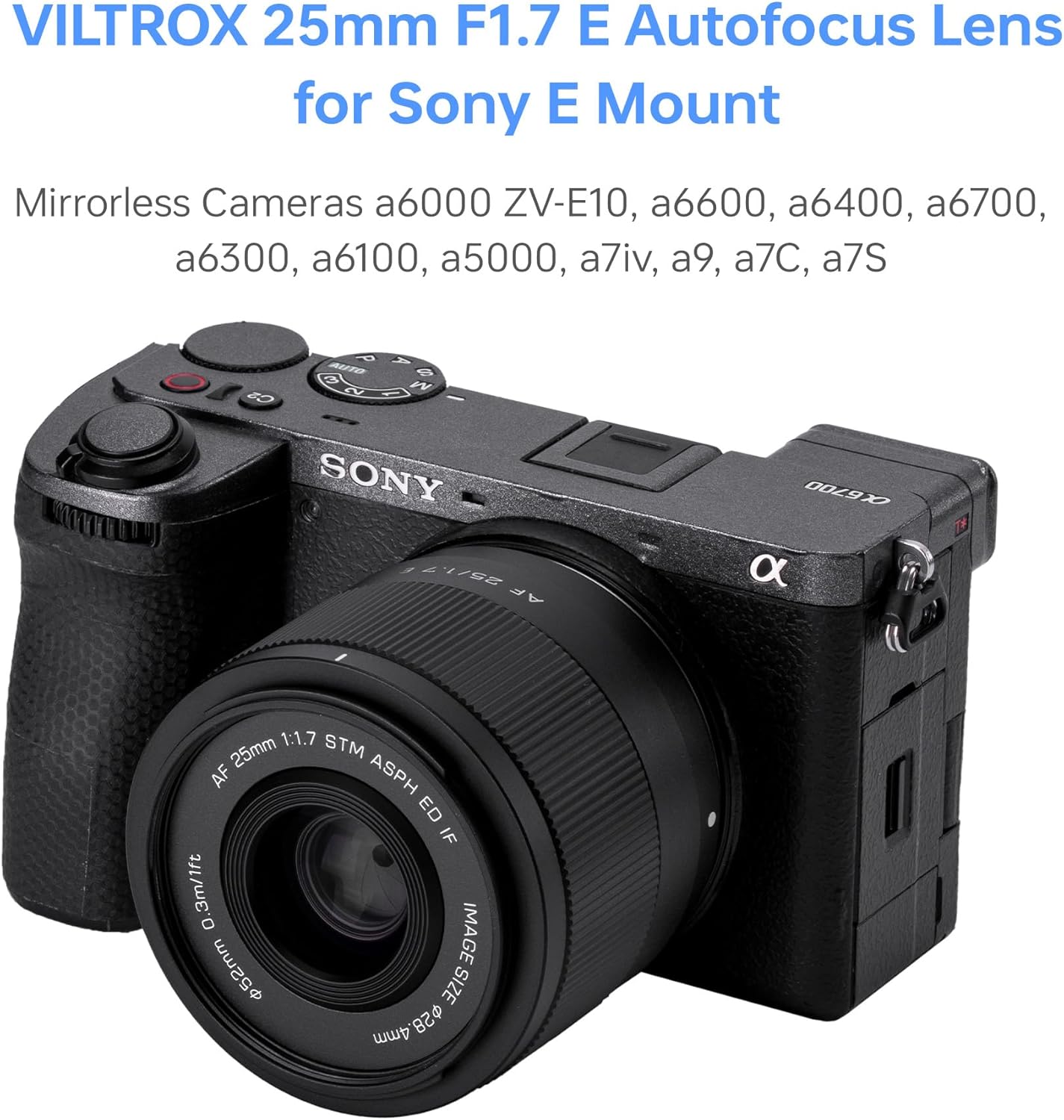 VILTROX AF 25mm F1.7 E Lens for Sony E Mount APS-C Cameras, STM Autofocus Wide-Angle Prime Lens with Large Aperture for ZV-E10 A6400 A6600 FX30 A6100 A7C A7CII A7CR, Lightweight and Compact