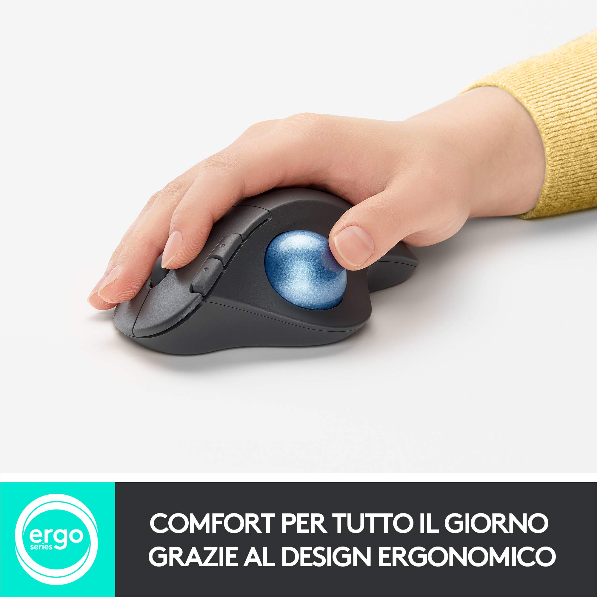 Logitech Ergo M575 Mouse Trackball Wireless - Facile Controllo Con Il Pollice, Tracciamento Fluido, Per Windows, Pc E Mac, Con Bluetooth E Usb, Nero, 10 x 4.8 x 13.4 cm 145 grammi