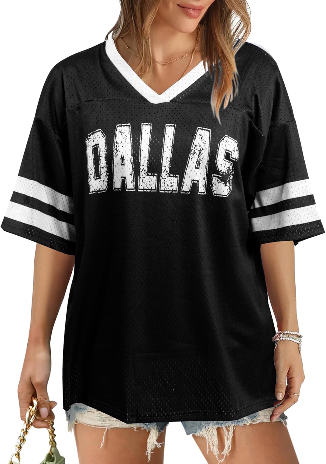 Women Jersey Shirts Football V Neck Shirt Game Day Season Tops Short Sleeve Tee
