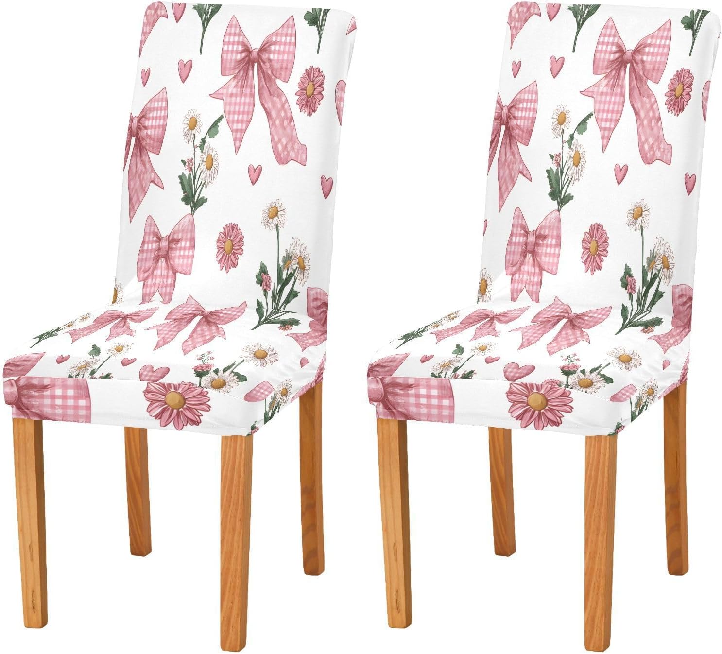 ALAZA Chair Covers for Dining Room, Bow Daisy Flower Pattern Stretch Chair Cover Sets Chair Protector Removable Washable for Ktichen Restaurant Hotel