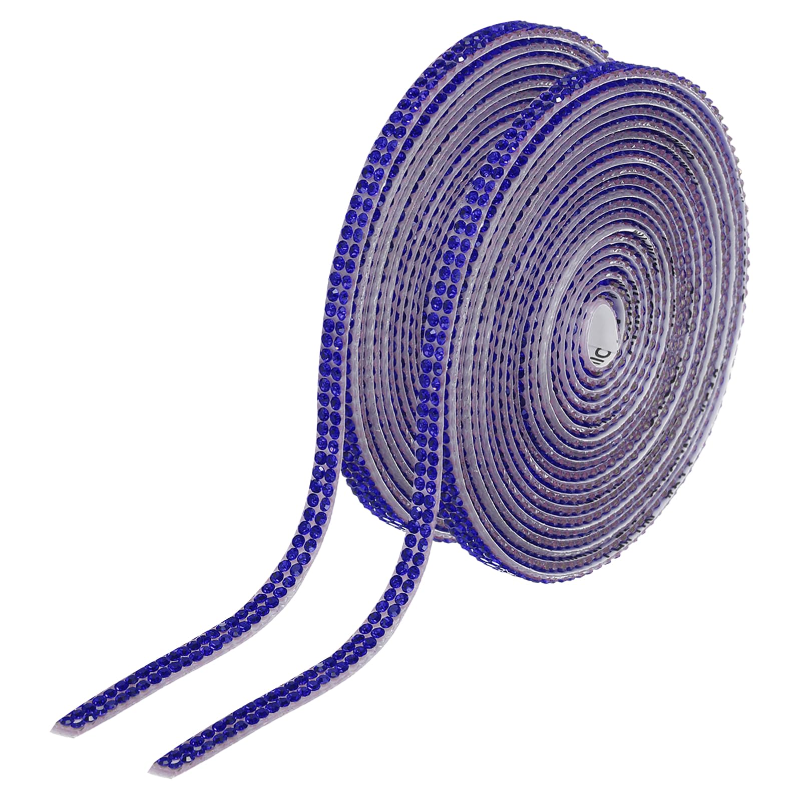 sourcing map 2Pcs Rhinestone Ribbon Self Adhesive Crystal Rhinestone Strips 0.4cm x 3 Yard Bling Rhinestone Ribbon Roll 2 Rows for DIY Crafts Wedding Clothing Nails Decoration, Deep Blue