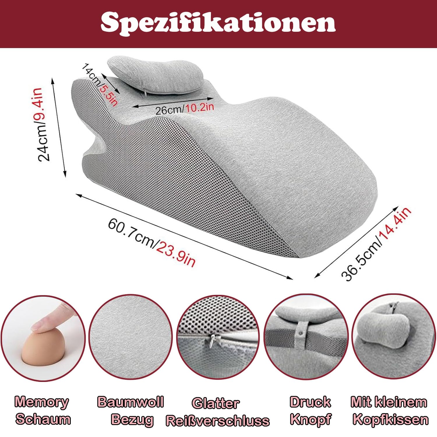 Duscdesp Wedge Pillow Support Cushion,Ergonomic Back Support Pillow,Memory Foam Leg Pillow Reading Pillow,Cuddle Cushion for Adults,Sit up in Bed Pillow Neck Pillow for Sleeping Reading Sitting - Image 2
