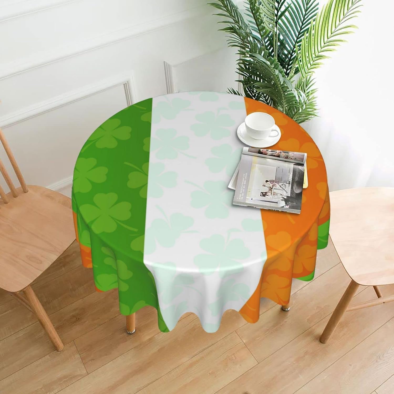 Irish Flag Table Cloth Round Table Cover Wrinkle Resistant Waterproof Tablecloth 60 Inch Washable for Kitchen Party Picnic Fall Decorations for Home St Patrick's Day