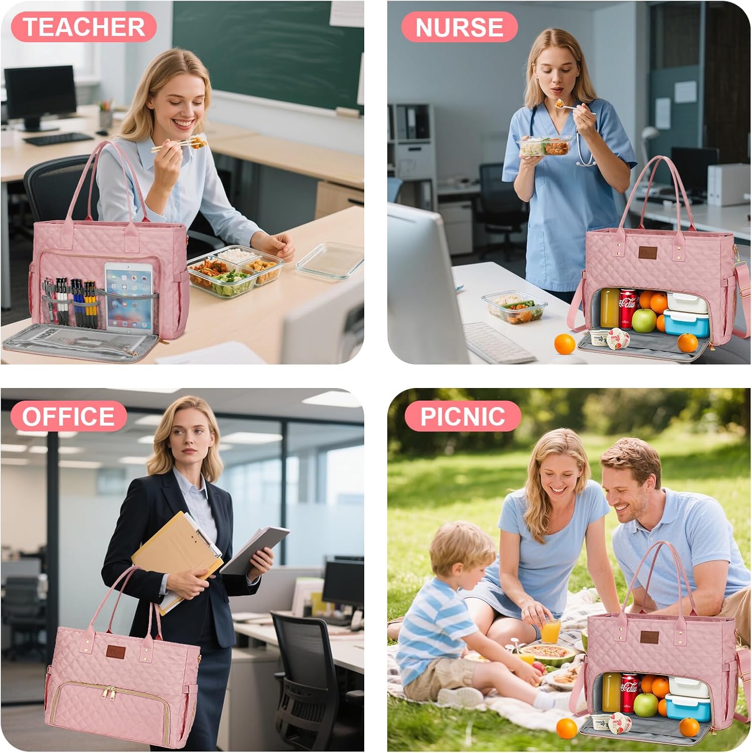 KKXIU Lunch Tote Bag for Teacher & Nurse, 15.6 Inch Laptop Tote with Insulated Lunch Box Pocket for Women - Image 4
