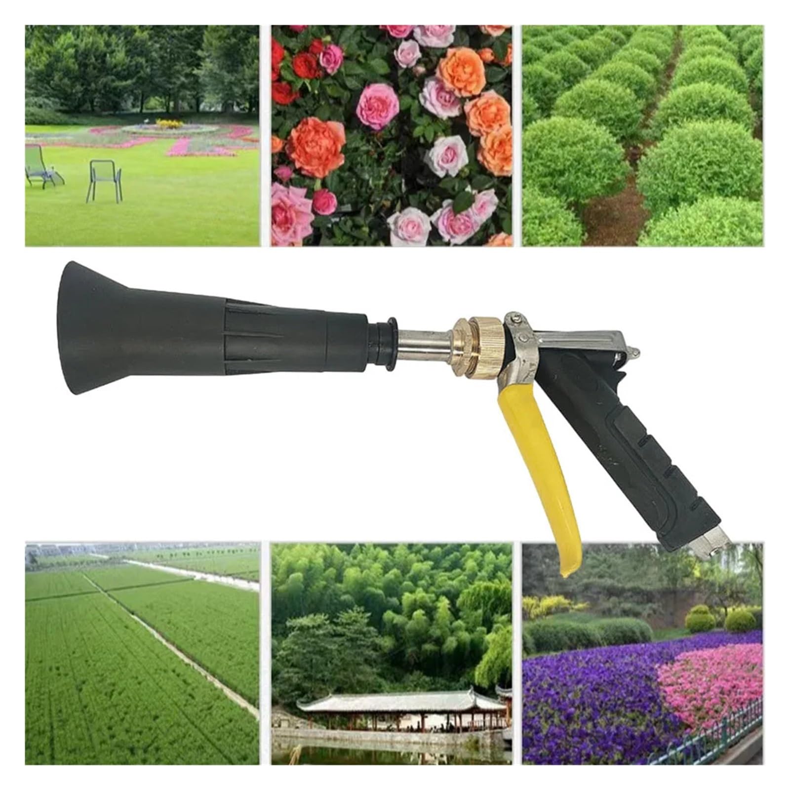 Pistolet d'arrosage avec embout multi-jets, Irrigation de jardin noire en alliage pulvérisation rotative à haute pression 28x13 cm