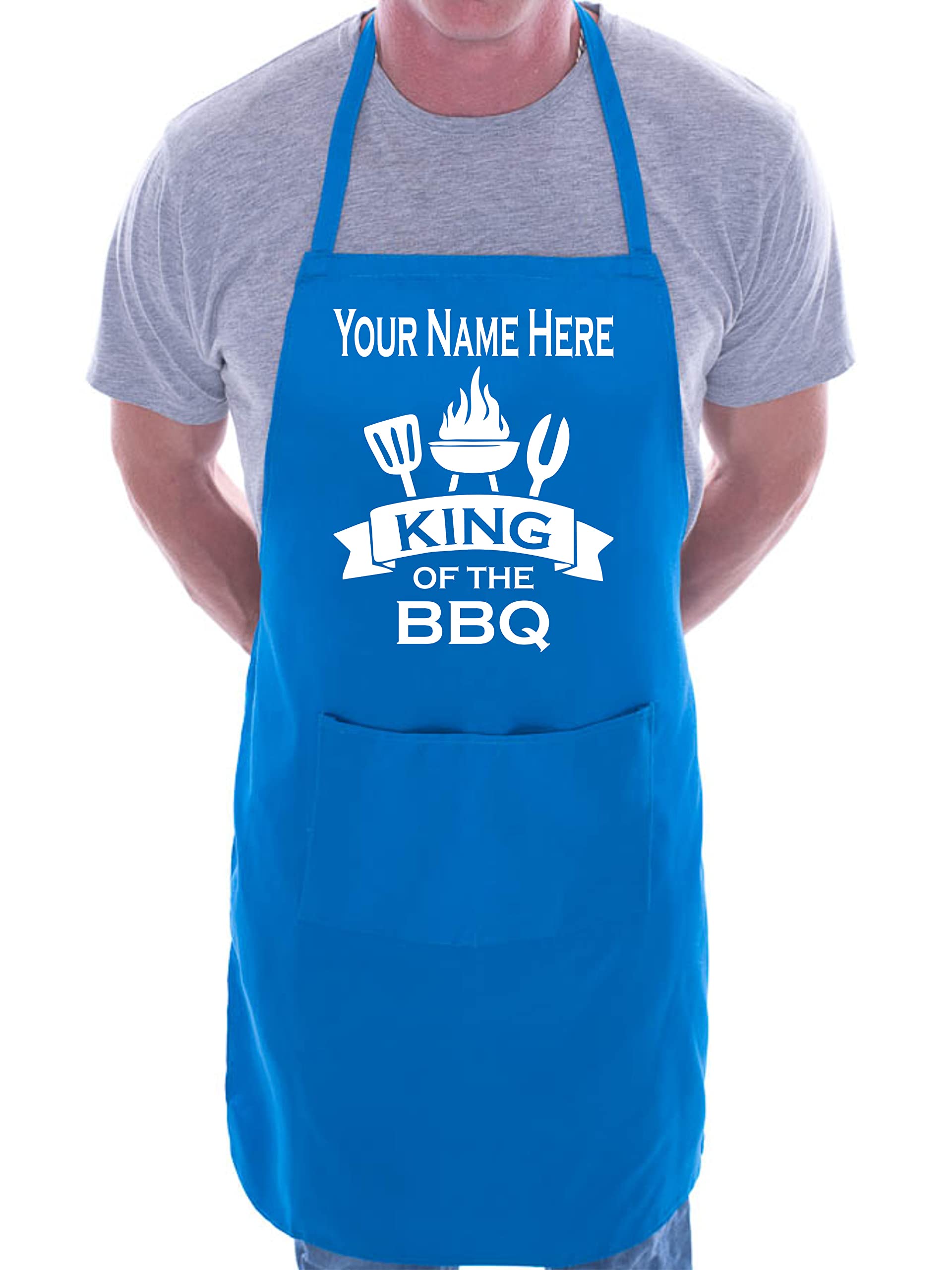 Print4U King Of BBQ Personalise This Apron Add Your Name Here BBQ Baking Cooking Blue
