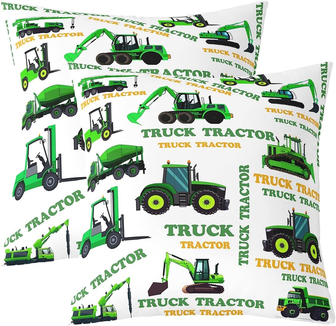 Garbage Truck Pillow Cases Cushion Covers Cartoon Car Throw Pillow Covers 22"x22" Set of 2 Soft For Kids Equipment Trucks Decorative Throw Pillowcases Construction Vehicles Green Cushion Cases