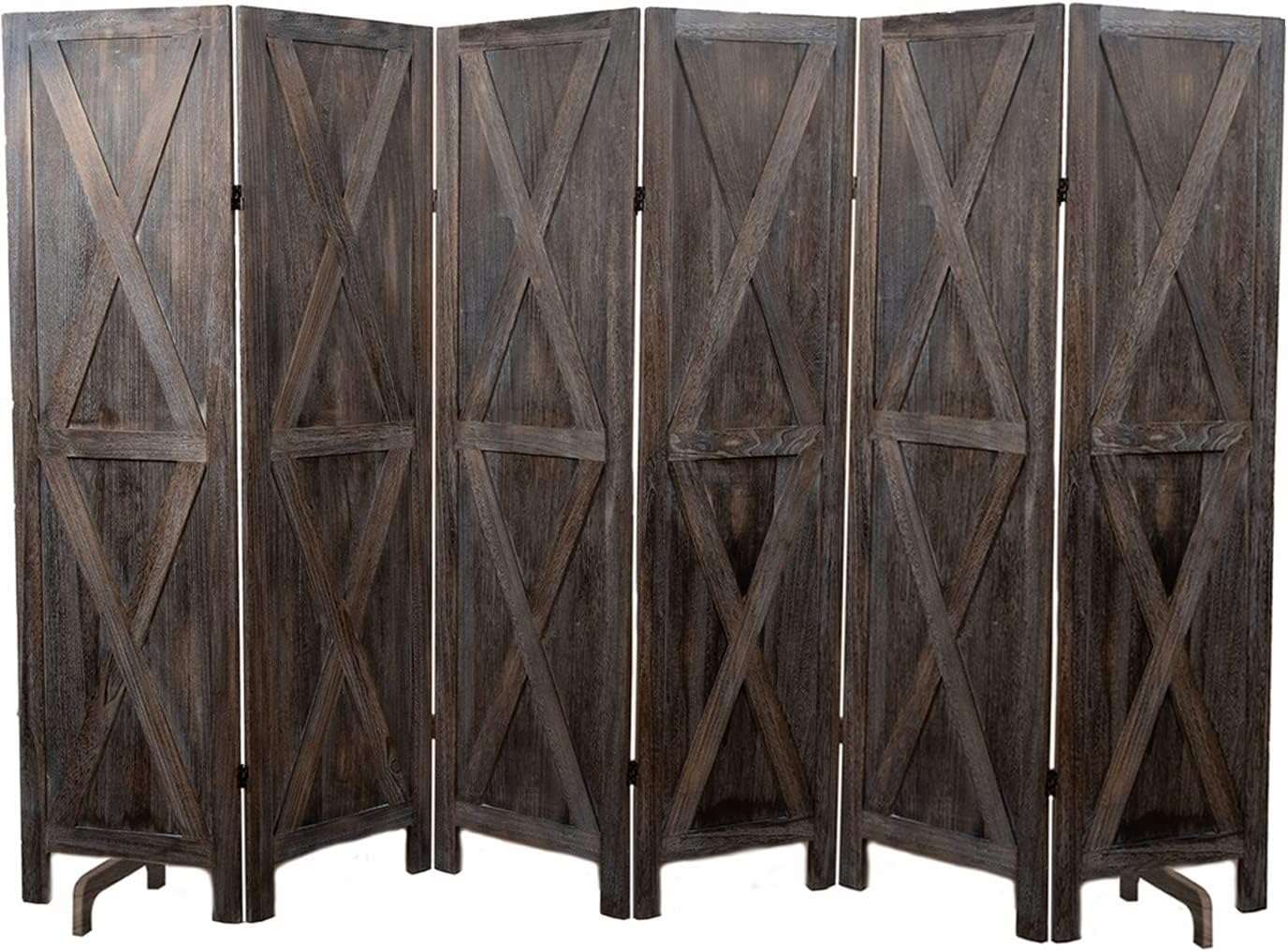 Premium Home 6-Panel Room Divider – Rustic Brown Barn Door, X Pattern Folding Privacy Screen, Partition Wall