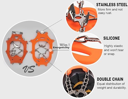 Miniatura 10 de Versión mejorada de crampones de tacos de hielo de tracción Walk, picos de acero inoxidable y silicona duradera, botas para senderismo en suelo