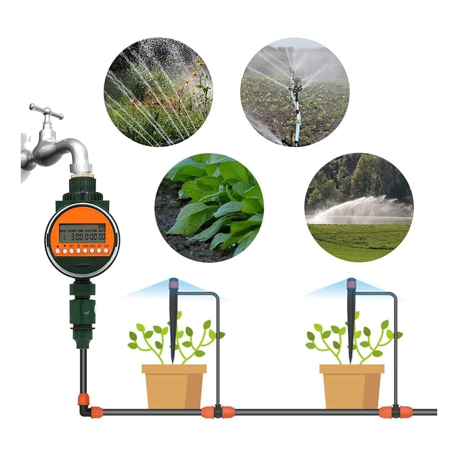Misuratore di portata d'acqua con sensore pioggia da 3/4" e timer automatico da 1/2", funzionamento facile, adatto per l'irrigazione del giardino, irrigazione con tubo da giardino esterno,Green