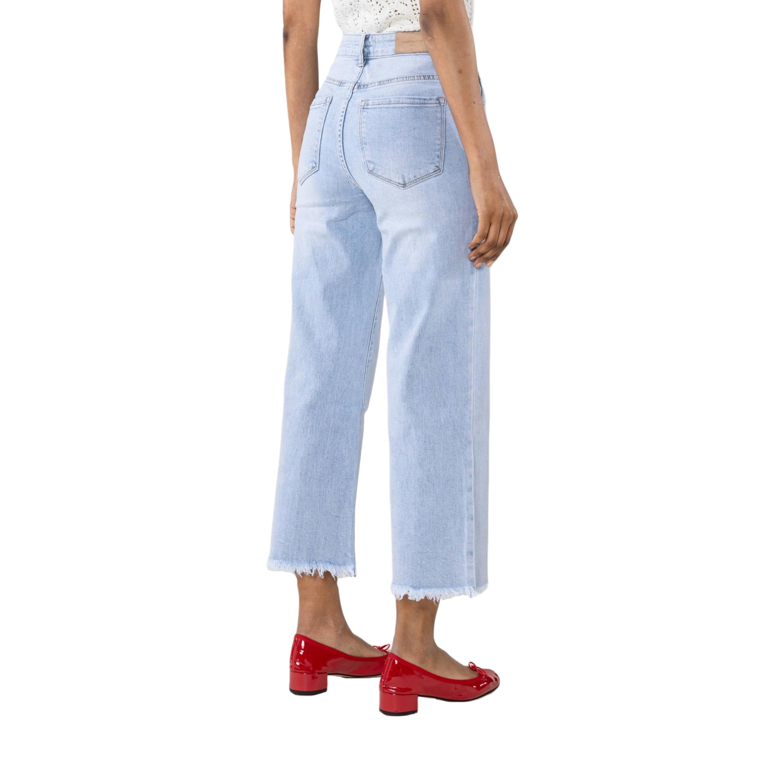 Nina Carter Q1850 damskie spodnie jeansowe Flared Cropped 3/8, dżinsy o wyglądzie "Used Look", wysoki stan