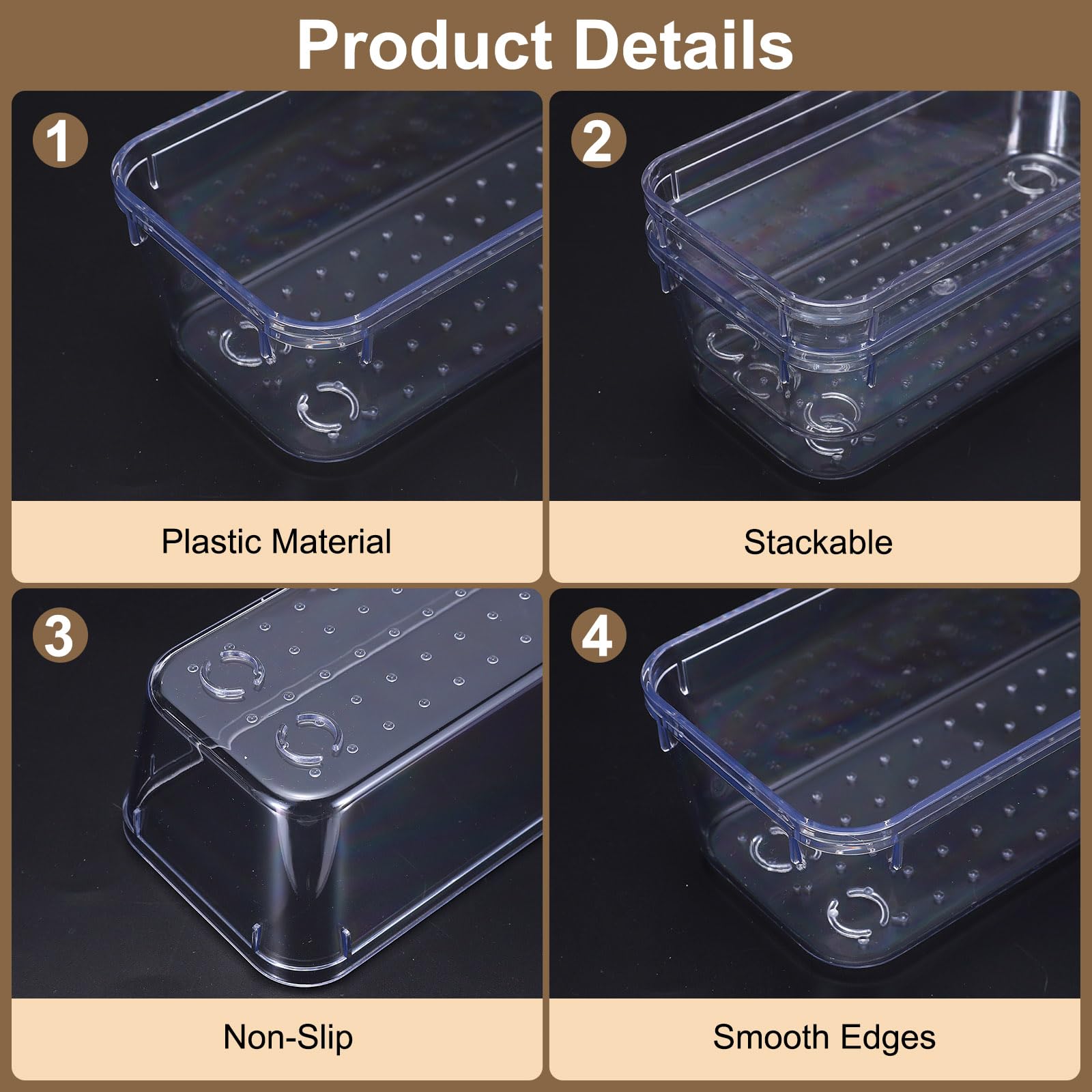 sourcing map Set di 25 organizer per cassetti, in plastica trasparente, 4 misure, per bagno, vanità, divisori, contenitori per trucco, gioielli, utensili e gadget