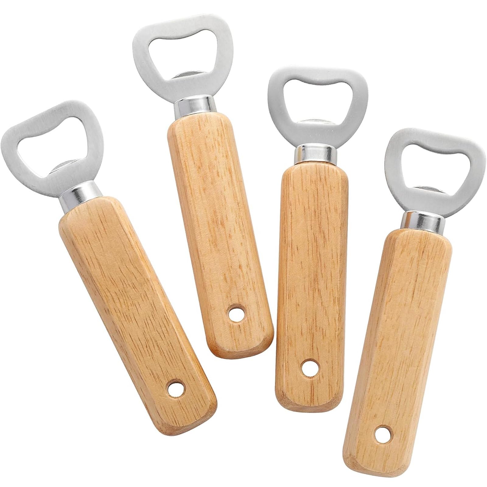 Engravable Wooden Bottle Openers, 4 PCS Handheld Beer Bottle Openers for Drinks Cider Bar Home Gadgets