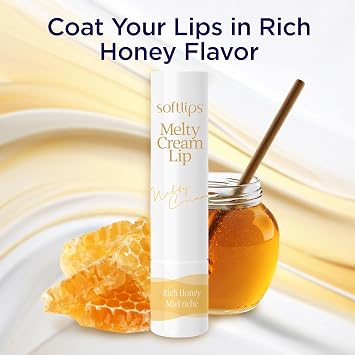 Softlips Melty Cream Hydrating Lip Balm, Honey Flavor, Long-Lasting Moisturizing Care for Everyone with Dry, Chapped Lips, Smooth Non-Sticky Finish, 0.12 oz (Pack of 3)