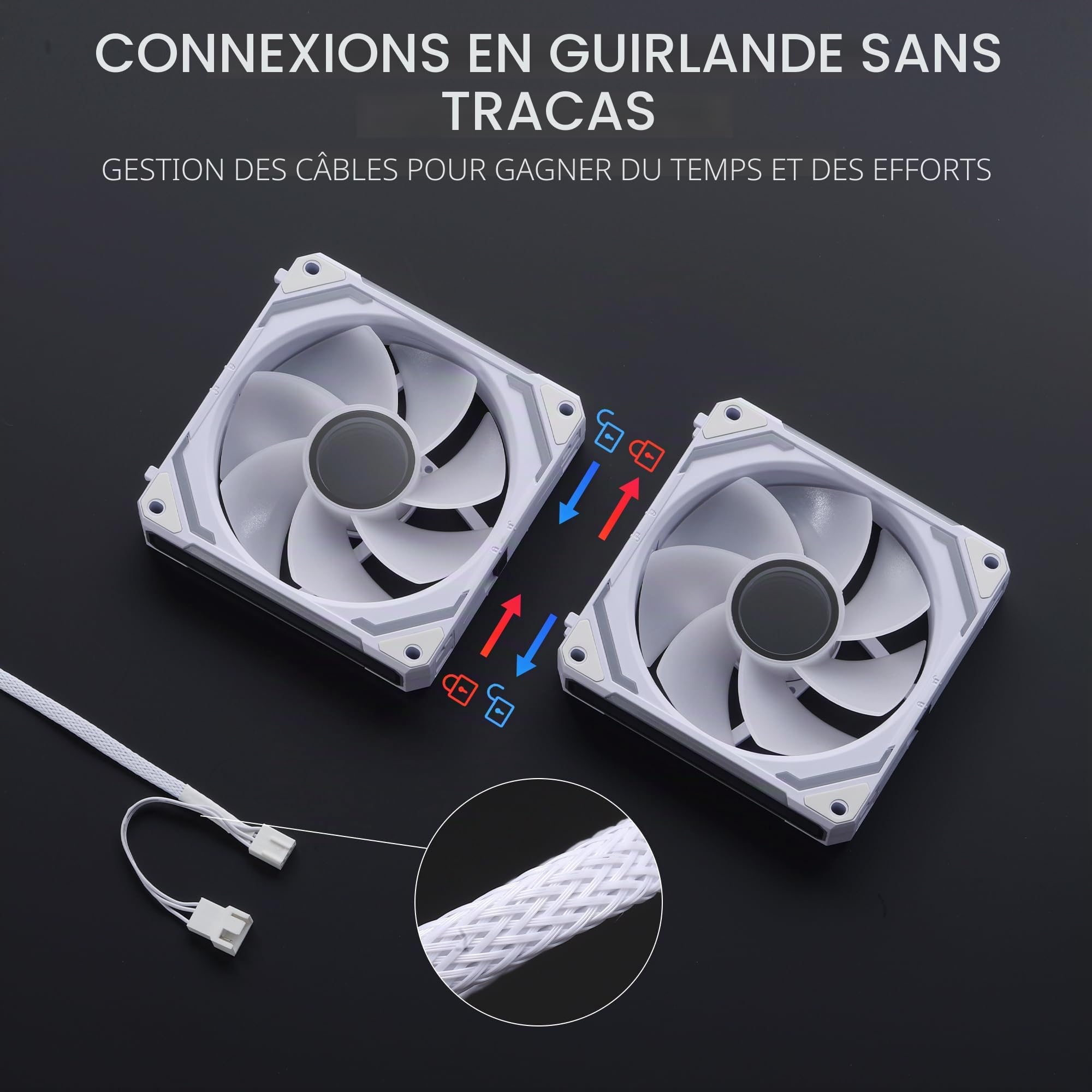 Redragon GCF012 Lot de 3 ventilateurs boîtier PC 120 mm, chaîne, éclairage ARGB 5 V 3 broches, ventilateur PWM 4 broches, refroidissement radiateur/boîtier