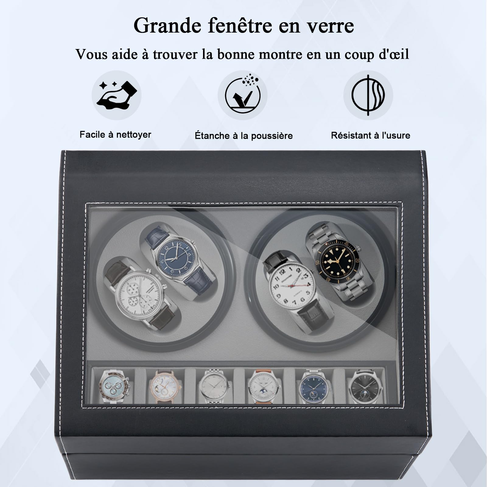 Remontoir Montre Automatique Rotate Remontoir à Montres 4 + 6 Boîte à Remontoir de Rangement en Le Bois avec Moteur Silencieux pour Remontage Mécanique de Montre