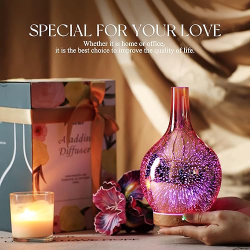 Miniatura 6 de Porseme Difusor de aceite esencial de oro rosa 3D humidificador ultrasónico de aromaterapia apagado automático sin agua ajuste de temporizador sin