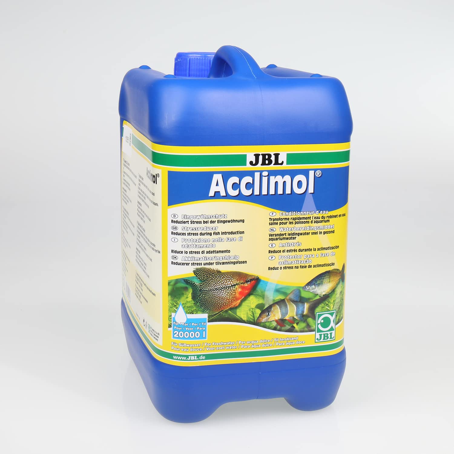 JBL Acclimol 2005600 preparat do uzdatniania wody do akwariów słodkowodnych do nowego przyzwyczajenia ryb, 5 l