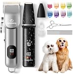 Dog Grooming Kit, Dog Clippers for Grooming for Thick Curly Coats, Professional Pet Hair Shaver Paw Trimmer Cordless Rechargeable Low Noise for Dogs Cats Animals Face Ear
