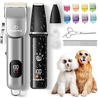 Kit de aseo para perros 3 en 1, cortaúñas profesionales para cabello grueso con inalámbrico, kit de aseo para mascotas con recortador de patas impermeable, para cuerpo completo, color negro