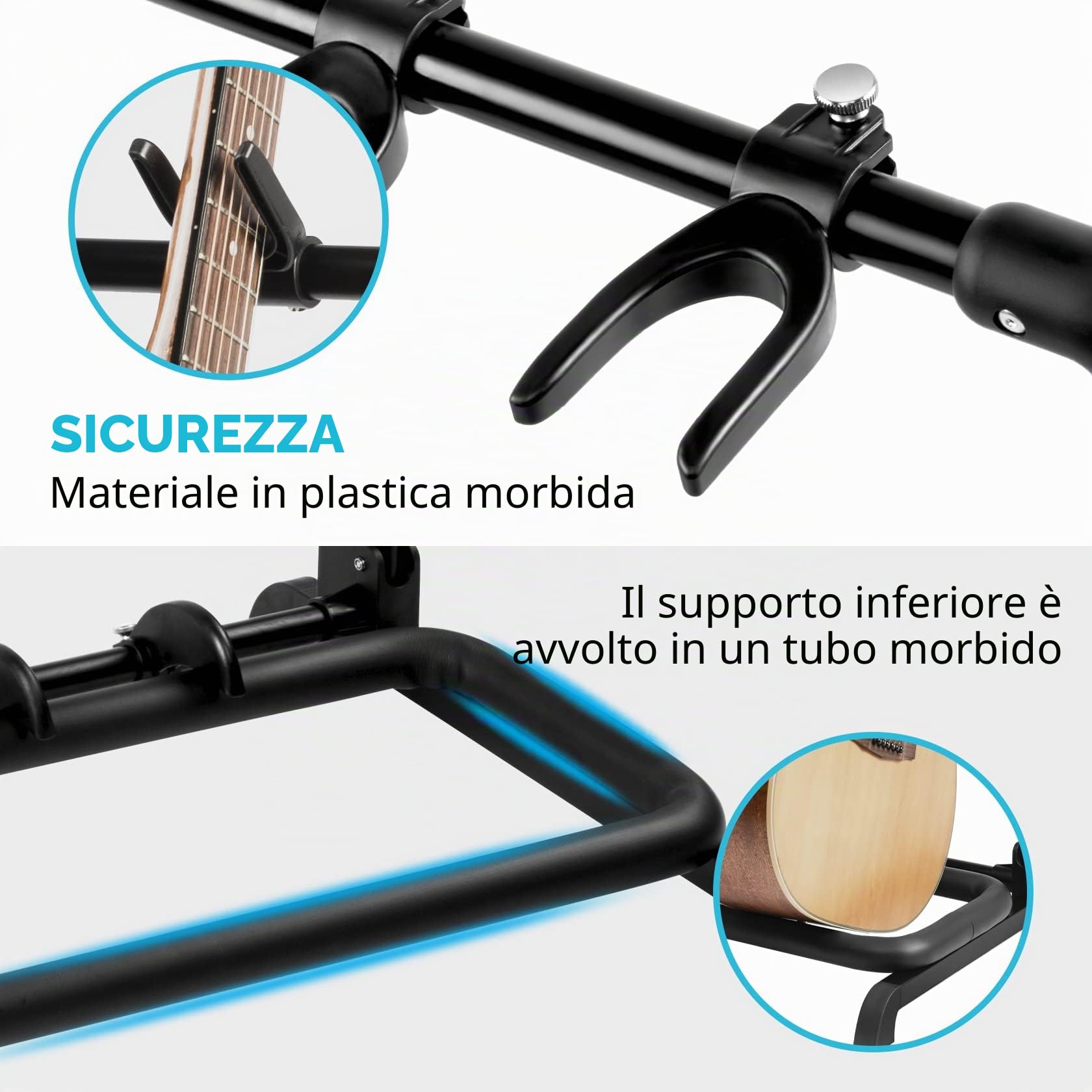 GUITTO - Supporto pieghevole universale per più chitarre, portatile, per basso e chitarra acustica, per banda e palcoscenico, 7 supporti GGS-11