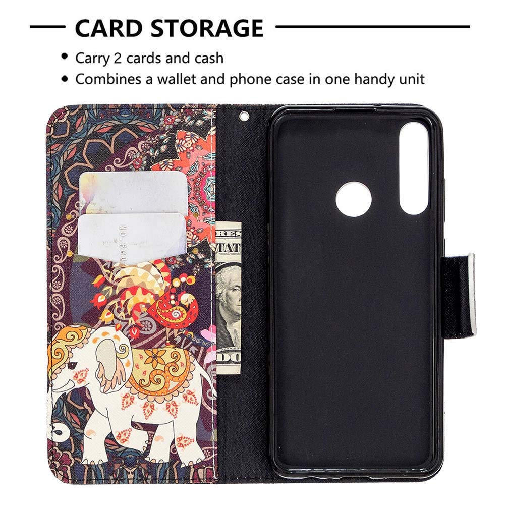 AIFILLE Custodia A Libro In Pelle PU Per Huawei Y6P (2020) - Portafoglio Con Slot Per Carte E Portamonete, Funzione Supporto, Motivo Elefante Mandala - 4