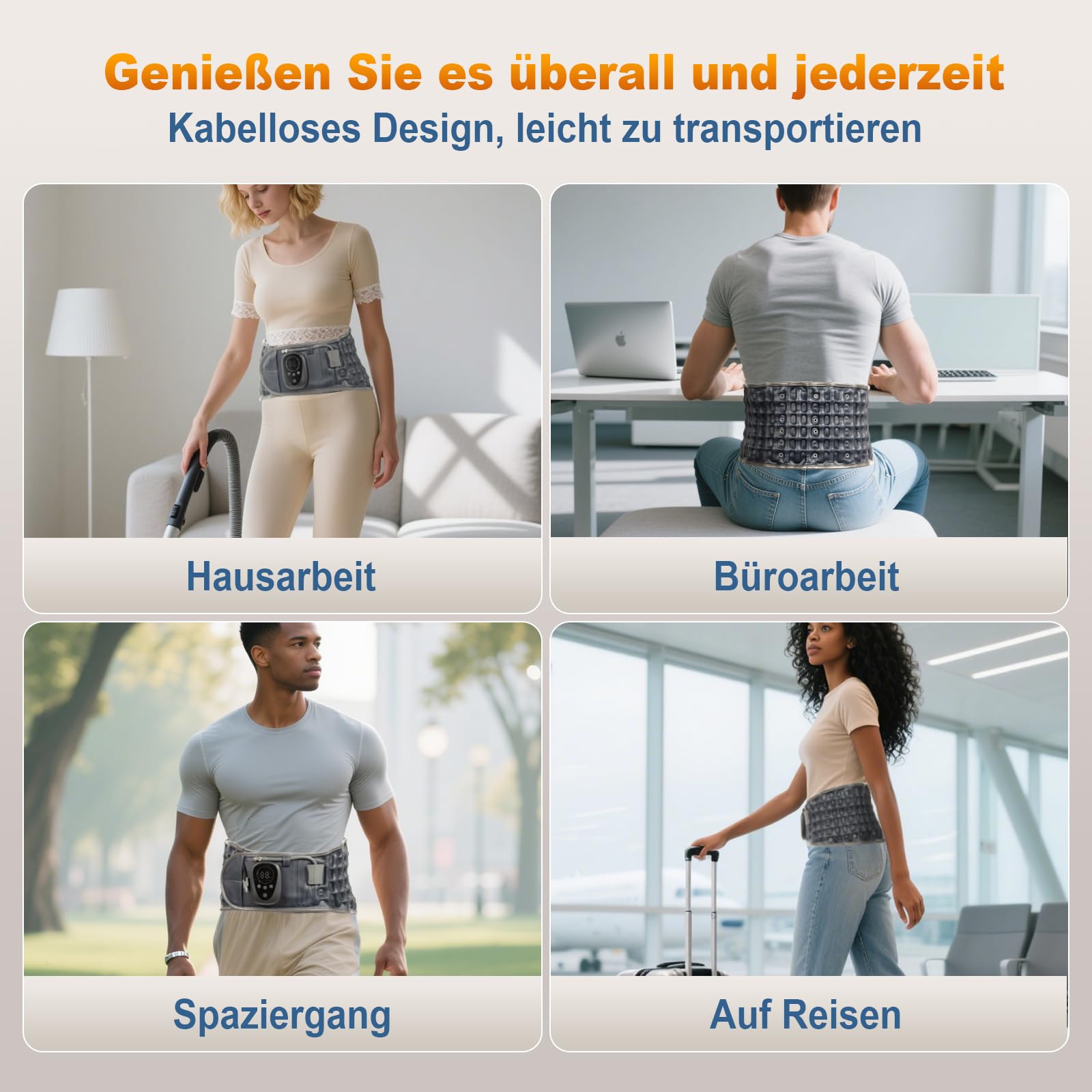 HONGJING Beheizter Dekompressions-Rückengurt mit Rotlicht-Heizung & Massage, Aufblasbare Lendenwirbelstütze für Schmerzen im unteren Rückenbereich, Passend für 29-49 Taille, blau