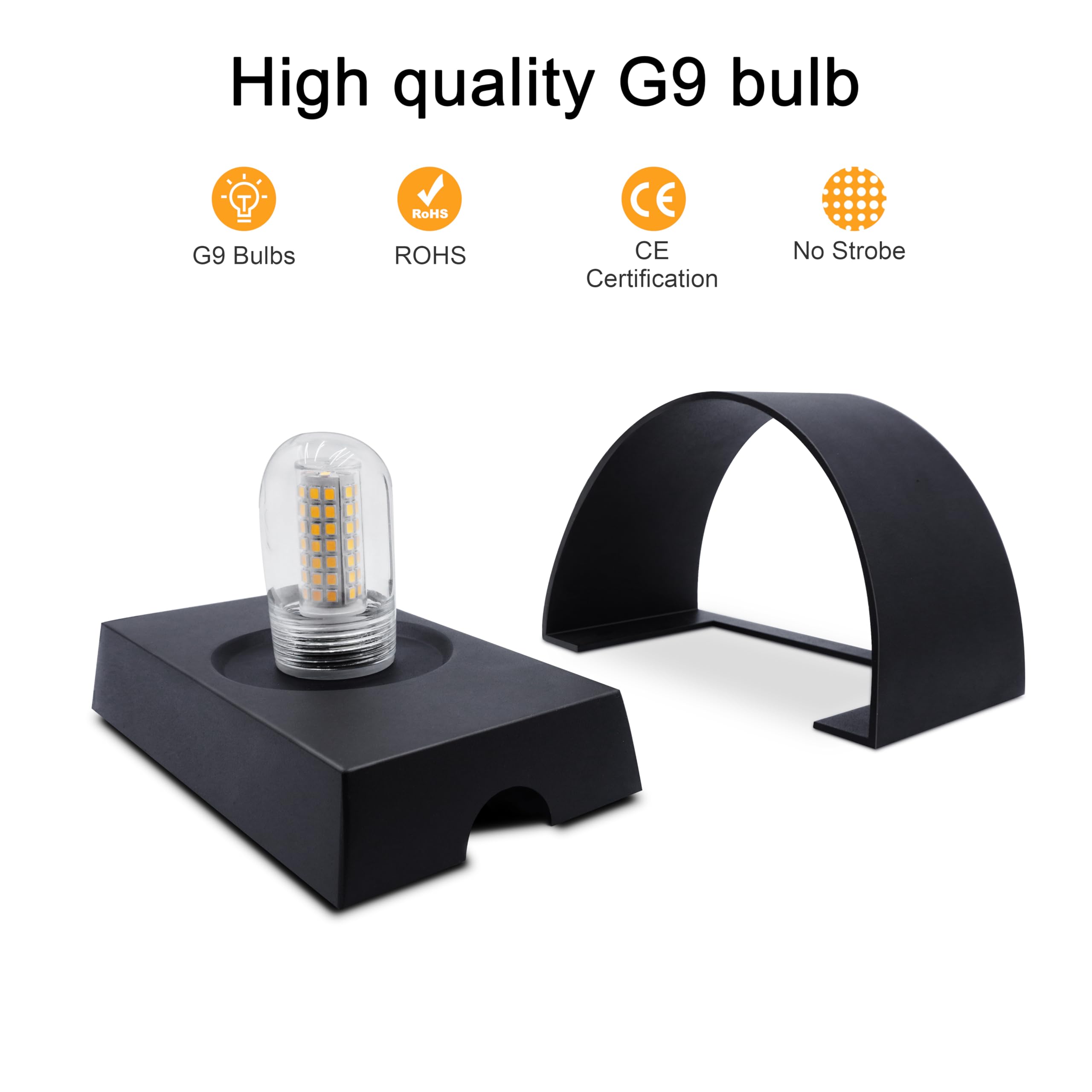KICAAO 2 Pezzi Applique da Parete LED Moderno, Lampada da Parete Interno/Esterno con Lampadina G9 Sostituibile, 7W Luce Calda 3000K, Alluminio Nero Impermeabile IP65 per Ingresso Giardino