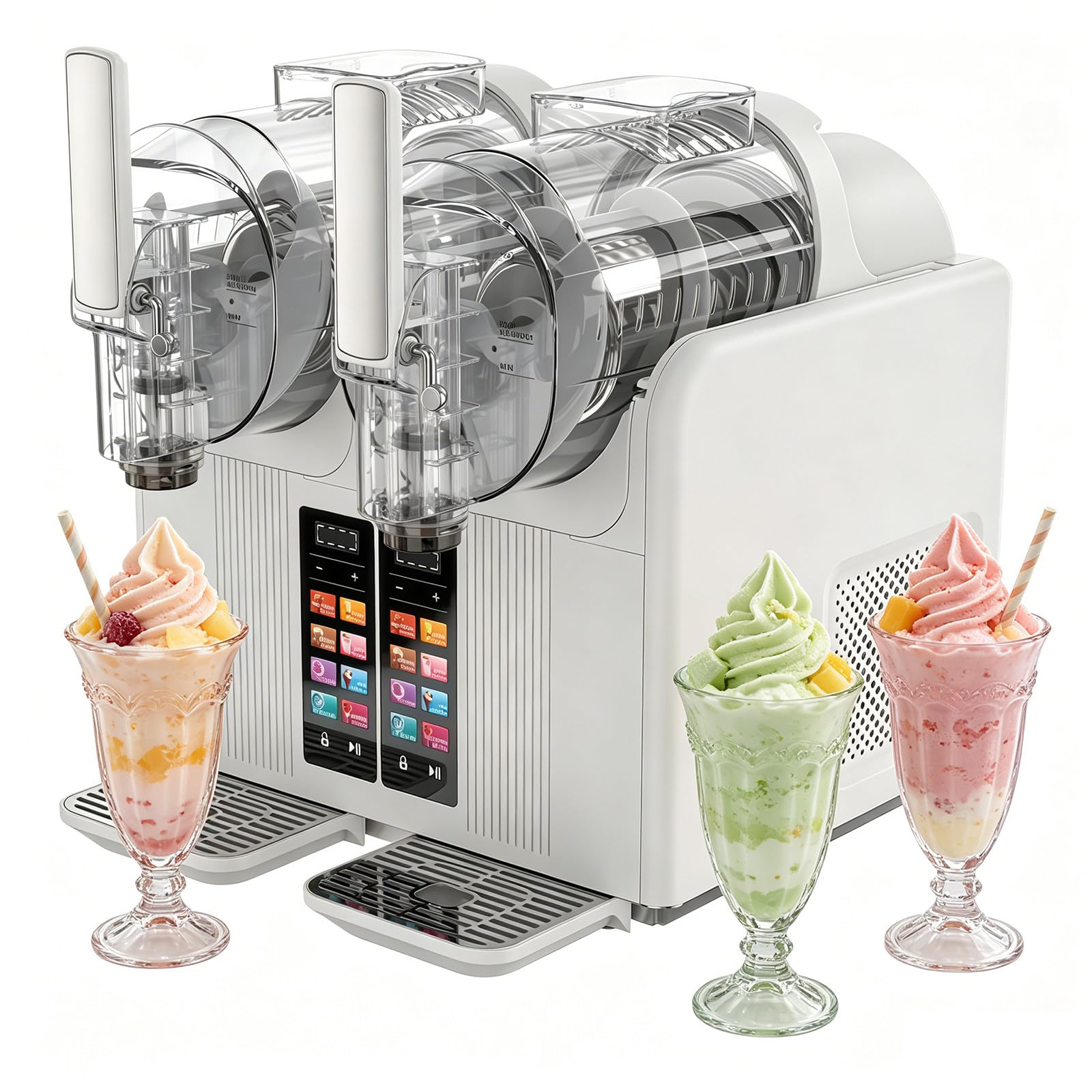 BANGBANGJI Dual Tank 2x2L Slushie Machine, Slushy Machine with 7 Presets Programs, Self Cleaning & Adjustable Temperature, for Making Freeze Margaritas, Milkshakes, Smoothies, Frappes White