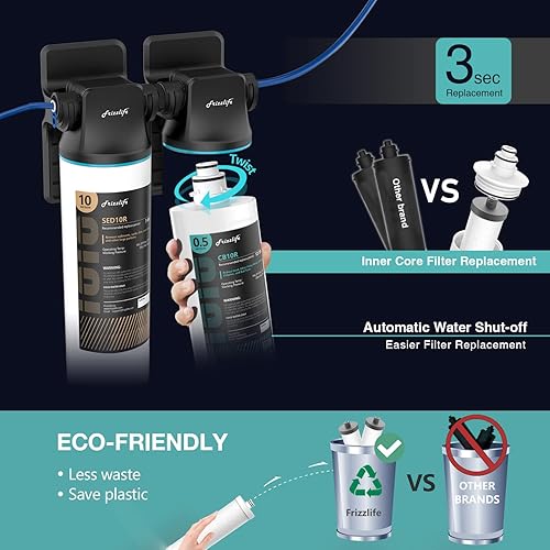 Miniatura 4 de Frizzlife DW10F - Sistema de filtro de agua para debajo del fregadero con grifo de níquel cepillado elementos certificados NSFANSI 53 y 42 reduce el