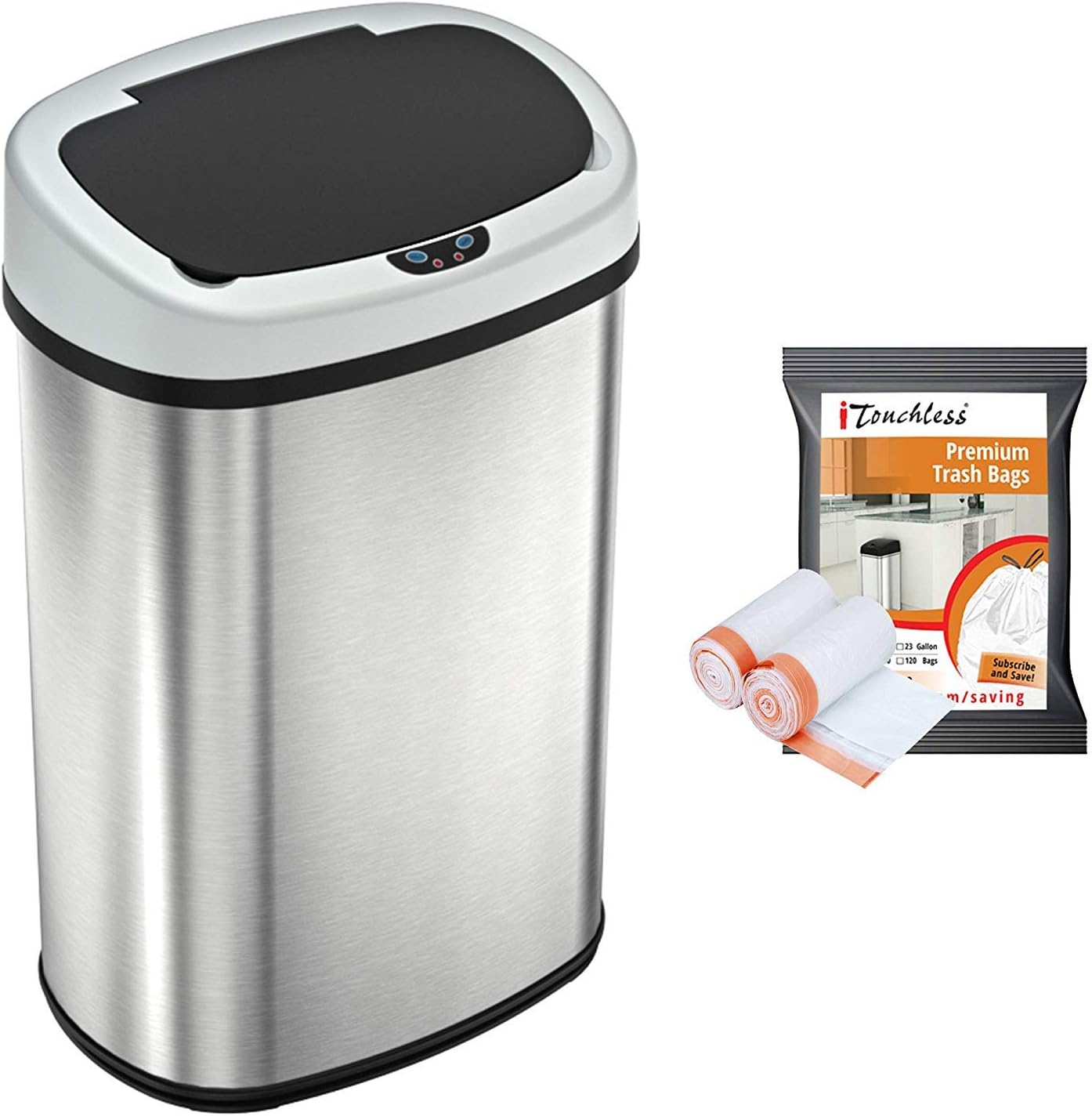 Amazon Com Itouchless Automatic Trash Can With 20 Premium Bags Odor Control System Wide Lid Opening Sensor Touchless Kitchen Garbage Bin 13 Gallon Oval Stainless Steel Home Kitchen