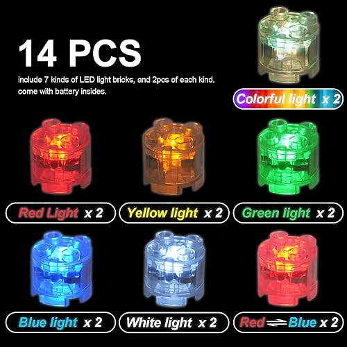 Miniatura 3 de Kit de ladrillos de luces LED, 14 piezas de 2 x 3 accesorios transparentes clásicos, juego de ladrillos, compatible con las principales marcas
