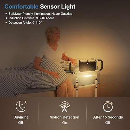 Miniatura 3 de Rieles de cama para adultos mayores con alturas ajustables y asas laterales extensibles, barra de asistencia de cama plegable para prevención de