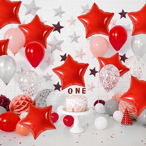 Miniatura 4 de Globos de papel de aluminio de estrella roja Globos de estrella de 18 pulgadas para helio, 10 piezas para fiesta de cumpleaños, graduación, baby