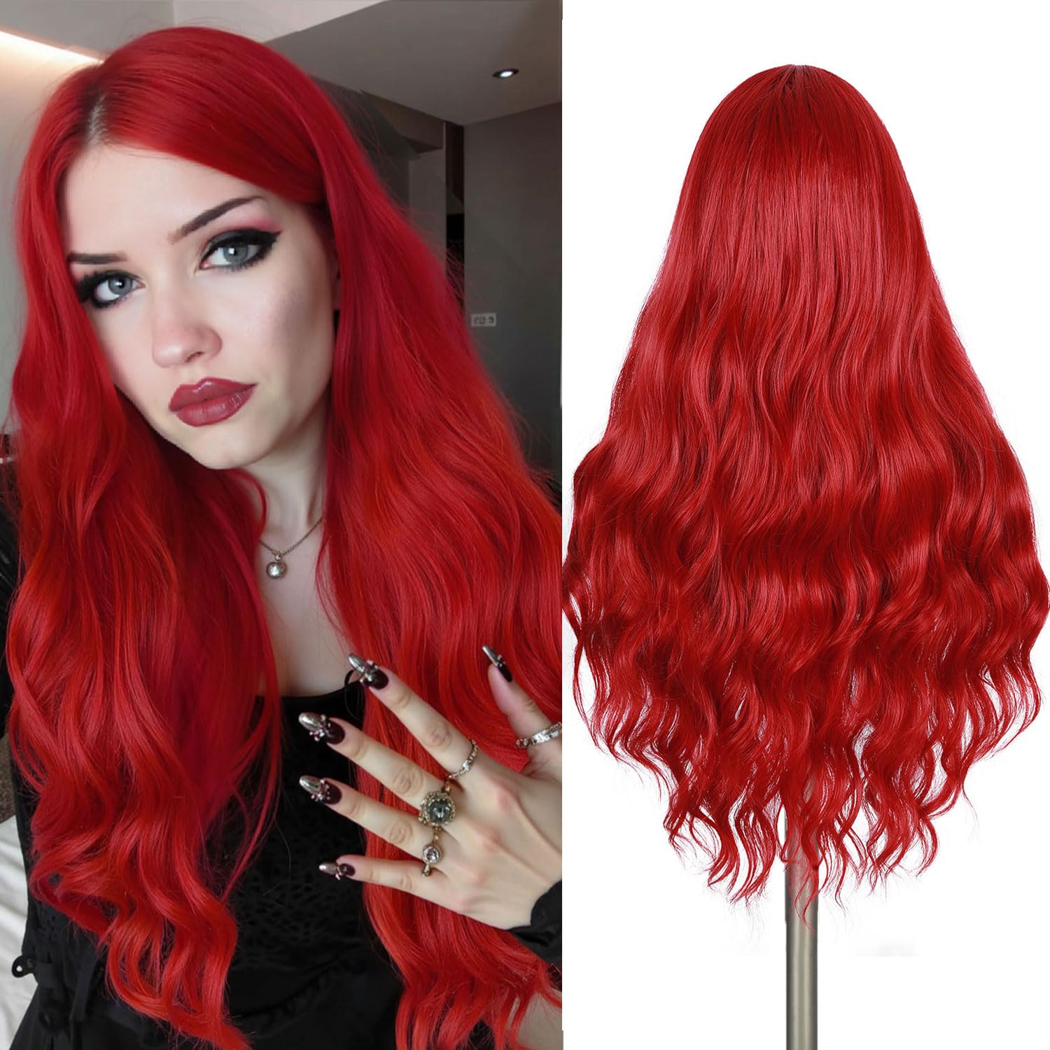 Amazon.com : Fancy Hair Long Red Wavy Wigs for Women Curly 