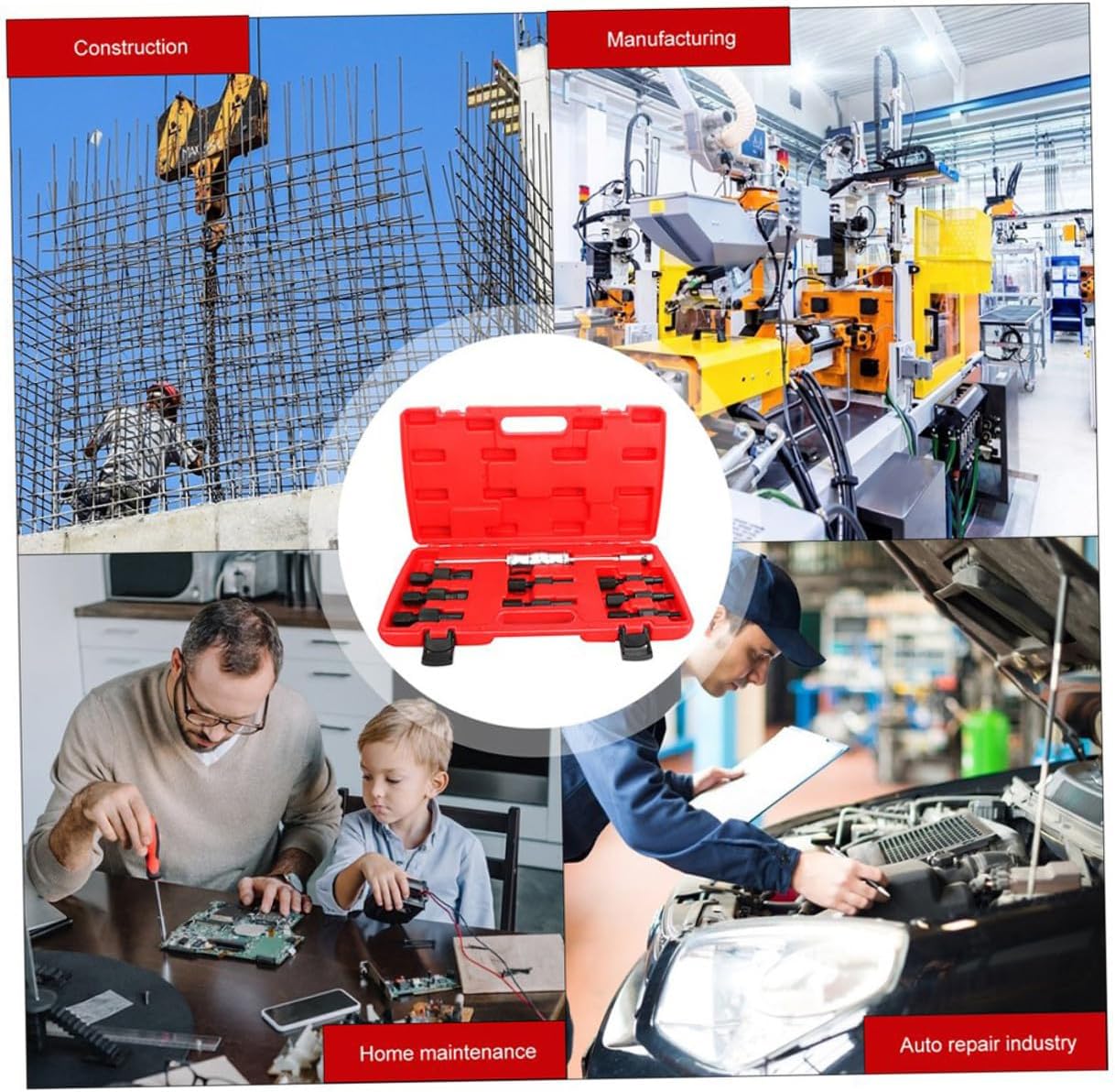 Luxshiny 9pcs Inner Bearing Puller Set Steel Slide Hammer Bearing Removal Tool Auto Repair Kit for Blind Hole Extraction