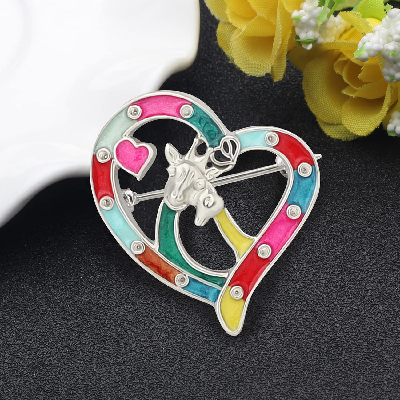 BONSNY Alloy Couple Giraffe Brooch Enamel Pins Jewellery for Women Girls Clothing Scarf Accessories Gift (Multi) - Image 3