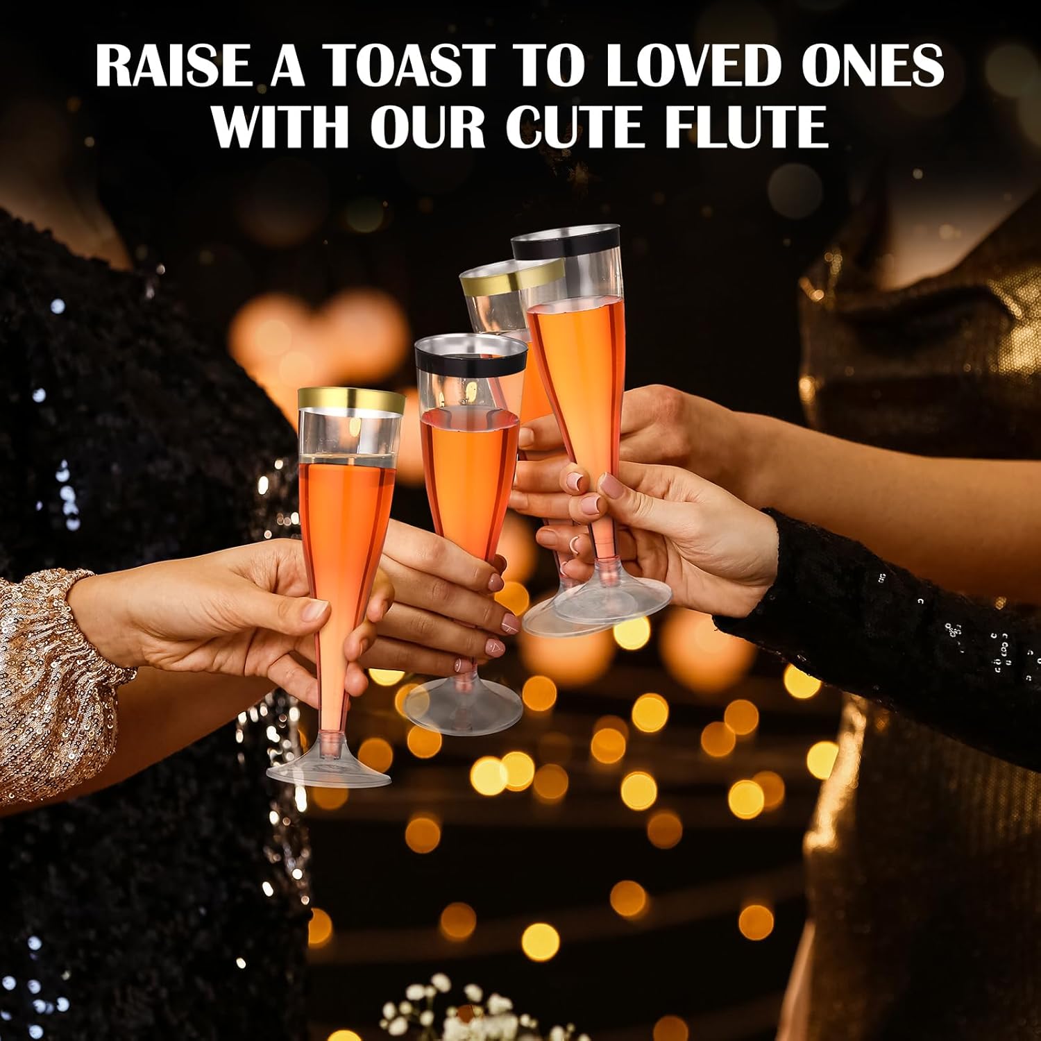 Jingmore 60 Pcs Plastic Champagne Flutes 4.5 oz Clear Disposable Wine Glasses Cocktail Cup Champagne Glass for Mother's Day Wedding Graduation Summer Birthday Party Favor (Black,Gold)