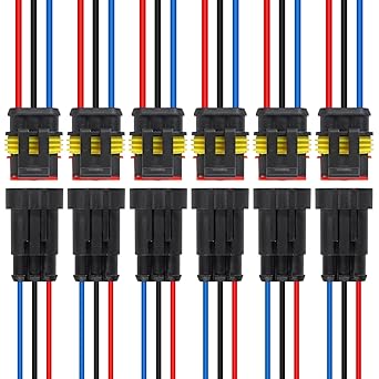 DIANN 6pcs Waterproof Electrical Connector Waterproof Connectors with 10cm Pigtail 1.5mm Series Rubber Seal and Electrical Terminal (3-Pin)