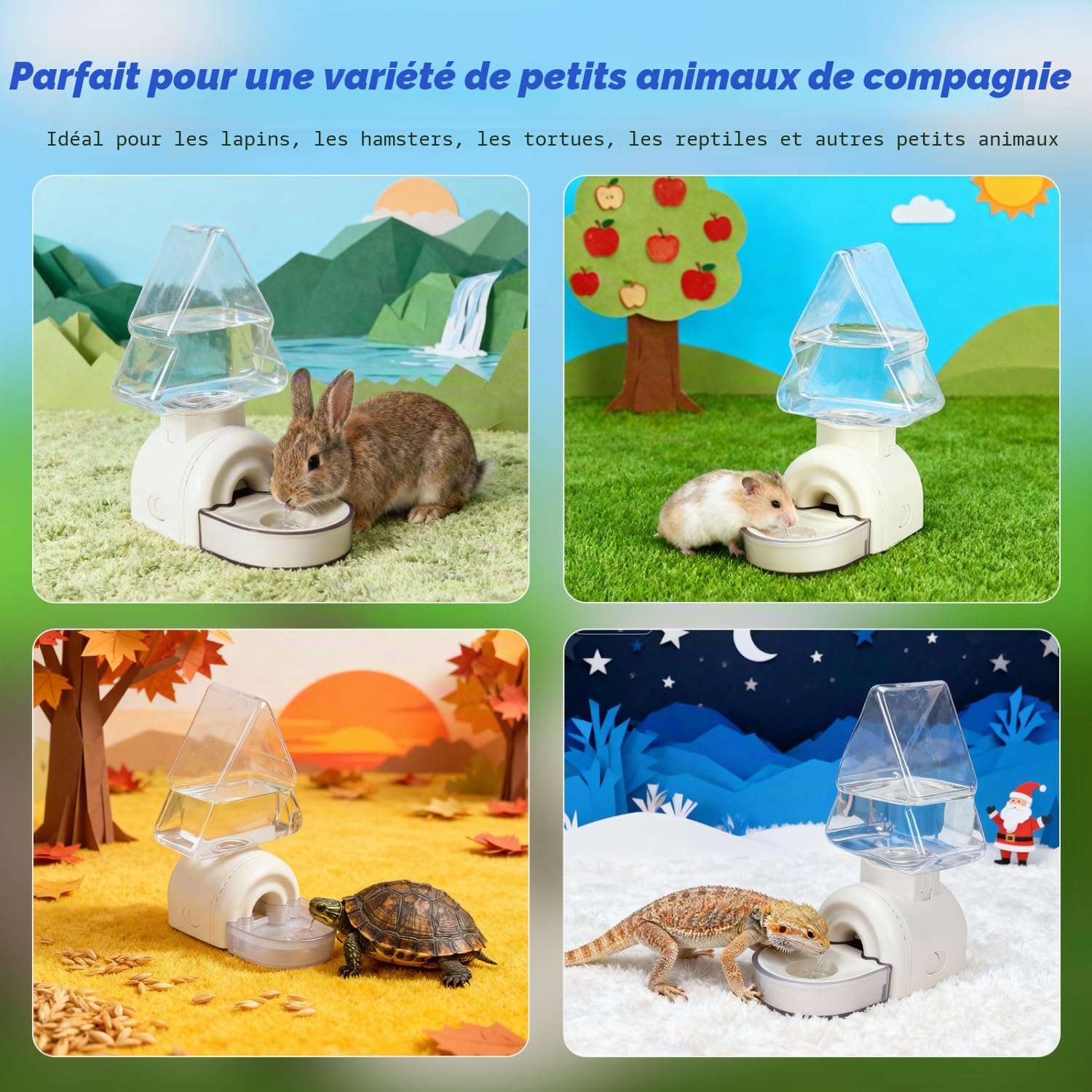 Nobleza Distributeur Eau Lapin 520ml - Abreuvoir Automatique avec Biberon Anti-Fuite, Installation Suspendue ou sur Pied, Design Flottant - Blanc