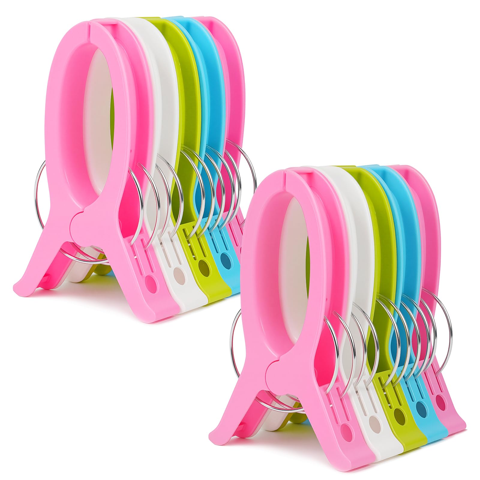 Alaoo 10 Pcs Colorful Beach Towel Clips, Extra Large Plastic Laundry Clip Clothes Pegs Windproof Clothes Pins for Beach Pool Daily Laundry, Heavy Bath Towel