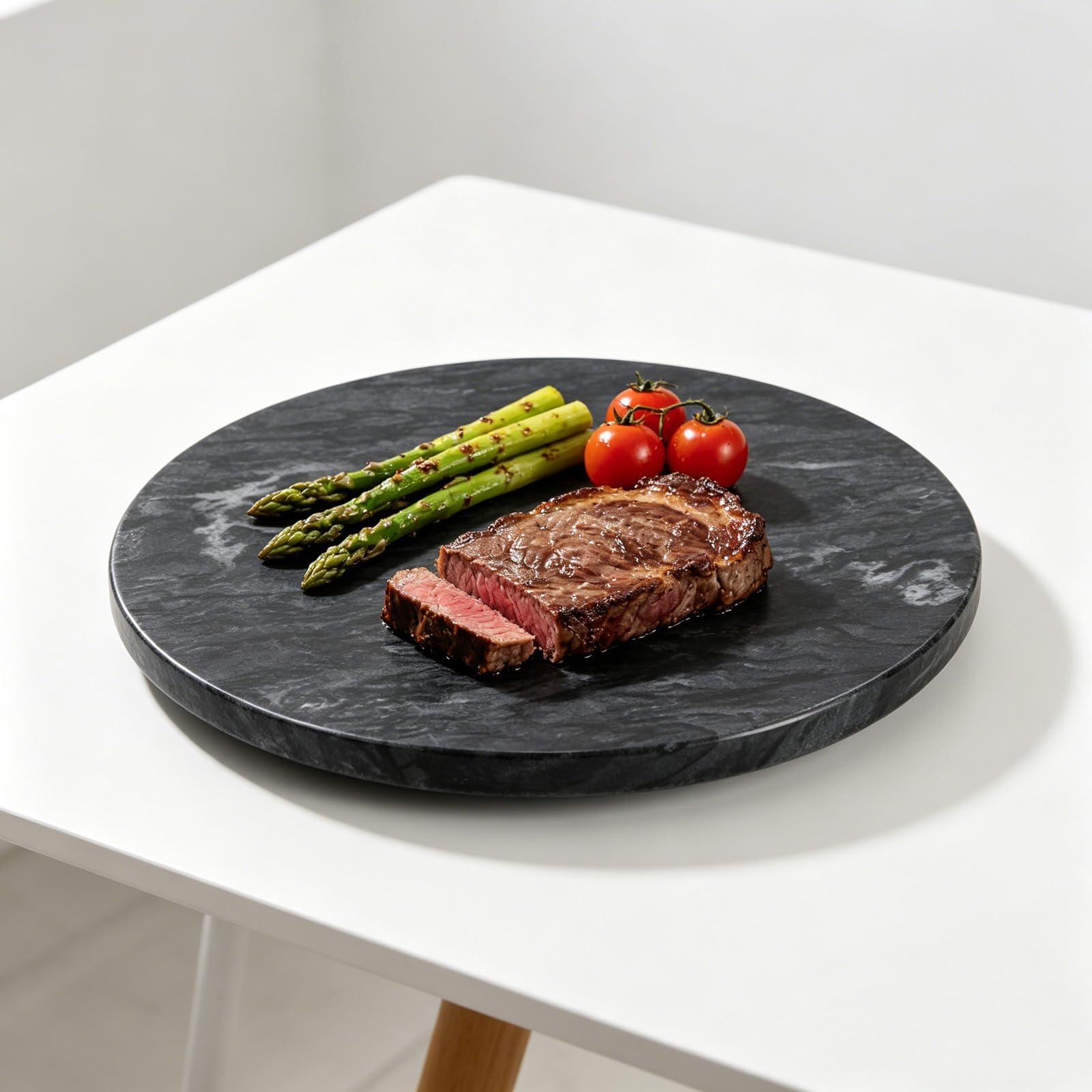 BESTOYARD Bandeja Redonda de Mármol Natural Negro Textura Única, Presentación Estable y Superficie Antideslizante para Servir Desayuno Organizador Moderno