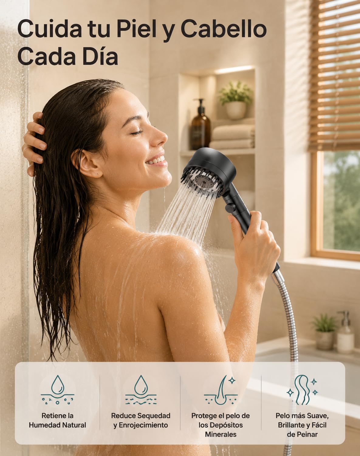 Aquapure Ducha Filtrante con Filtración de 12 Etapas, Cabezal Universal con 4 Modos Ajustables, Aumenta Presión de Agua, Ducha Filtrante para Cuidado Capilar y Cutáneo en Hogar (A, 2 metros)