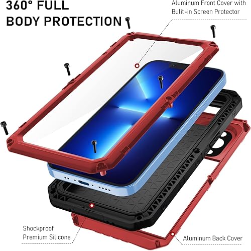 Miniatura 67 de Beasyjoy Funda impermeable para iPhone 13, funda de metal con protector de pantalla integrado, resistente protección de cuerpo completo, grado