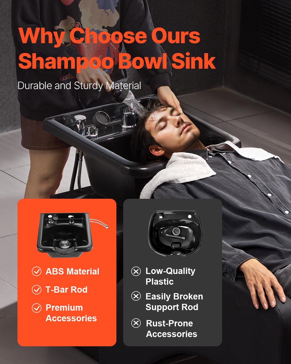 VEVOR Shampoo Basin, Black Hairdresser Sink Shampoo Bowl Sink, ABS Plastic Salon and Spa Hair Washing Sink, Hair Backwash Basin Beauty Salon Equipment for Hair Stylists