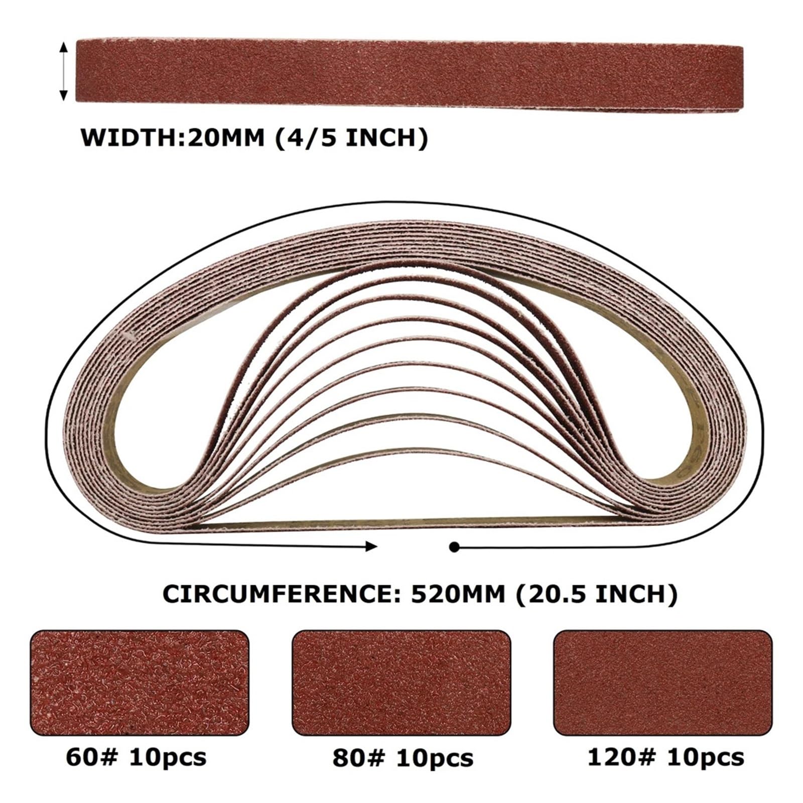 Nastri Abrasivi Carta vetrata for la levigatura di metalli teneri in legno | 80,20PCS_20MMX520MM