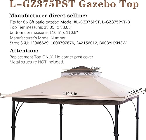 Miniatura 2 de SCOCANOPY Toldo de repuesto para cenador de 8' x 8' #L-GZ375PST