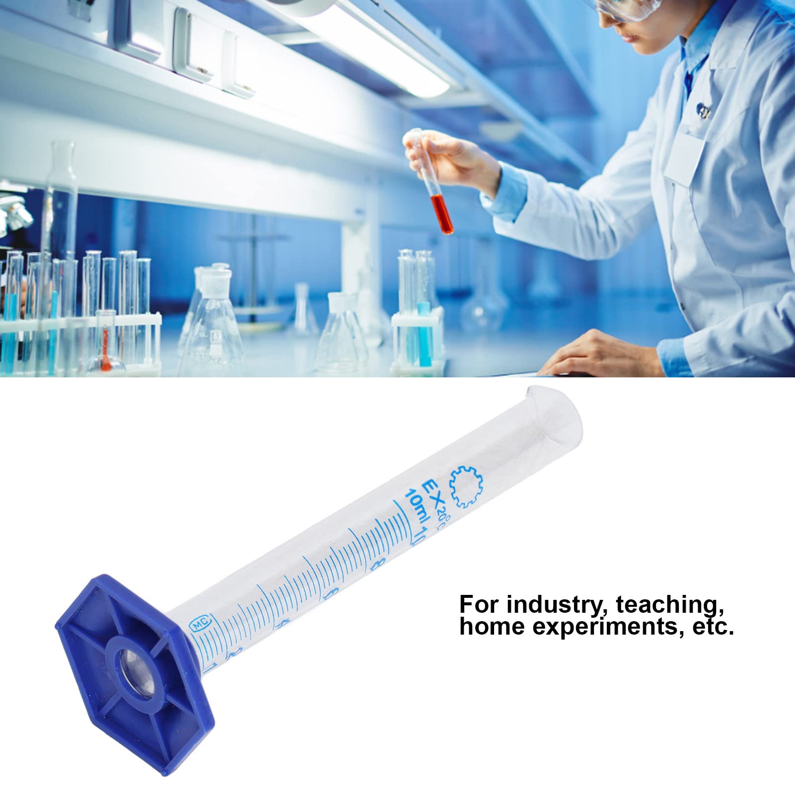 10PCS 10mL Measuring Cylinder, Glass Graduated Cylinder Set with Blue Printed Graduation, Science Laboratory Experiment Utensils for Industry, Teaching and Laboratory Experiments