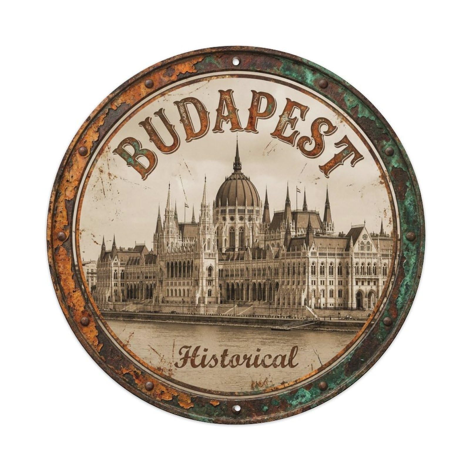 Vintage Travel Budapest Hungary Historical Metal Tin Sign