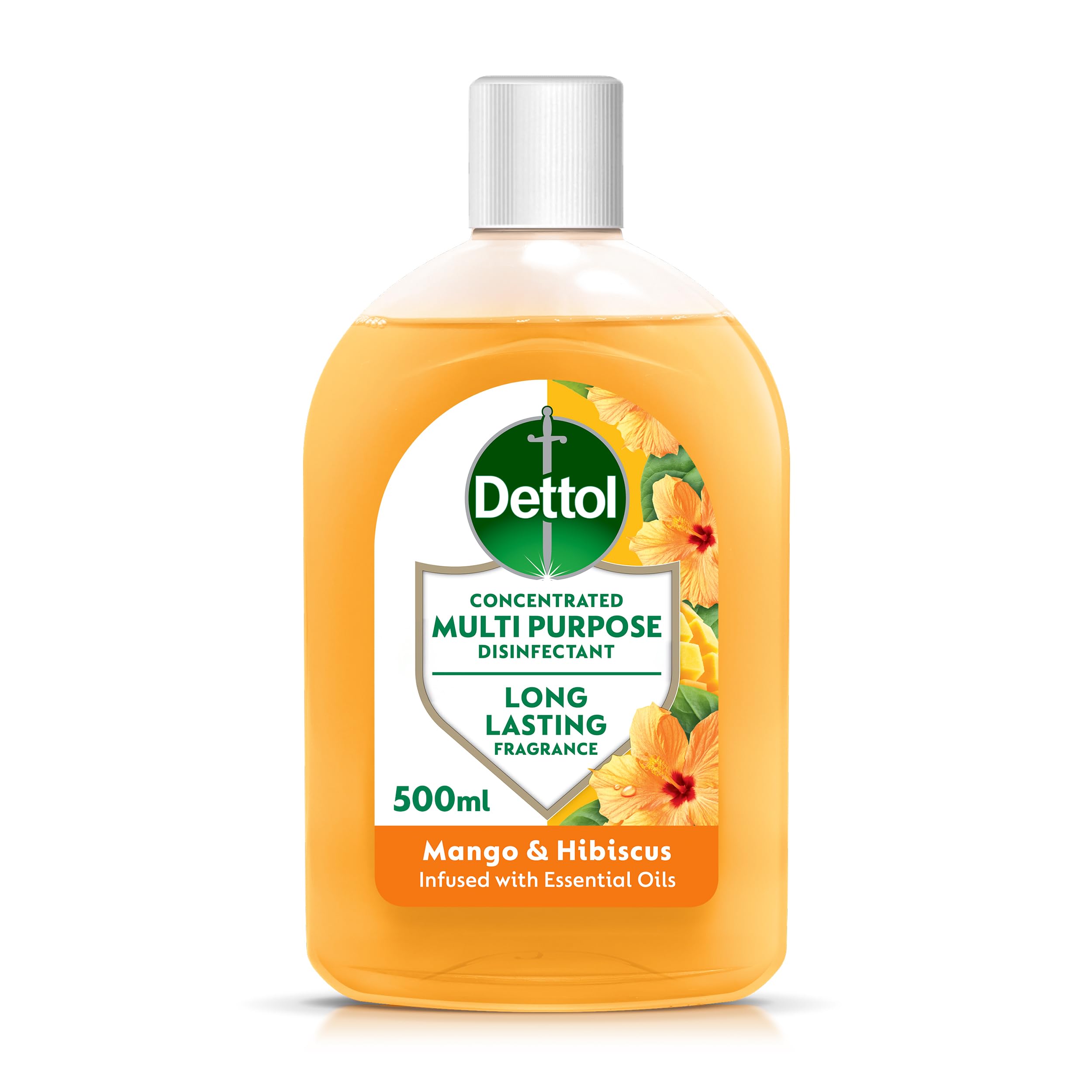 Dettol, Multipurpose Concentrated Disinfectant Liquid, Antibacterial, Mango and Hibiscus, 500ml, 500ml, Long Lasting Fragrance with Essential oils, No Harsh Residue, Kills 99.9 Percent of Bacteria